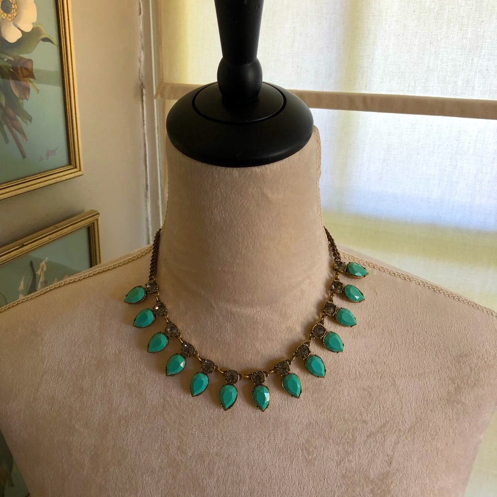 J. Crew turquoise and rhinestone necklace